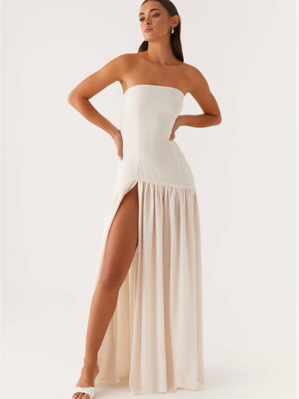 Princess Polly Strapless Cream Maxi Dress with High Side Slit